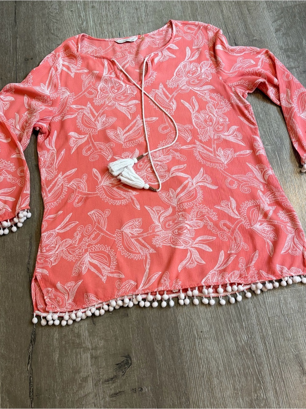 # Soft Surroundings XL Coral Pink Floral Tassel Tunic